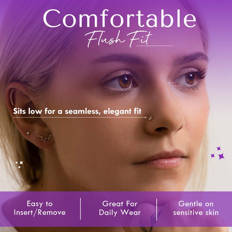FreshTrends خاتم أنف ماسي من فريش تريندز - 20G 1.5mm (0.015 قيراط) دبوس أنف أصلي - خاتم أنف من الذهب الحقيقي عيار 14 قيراط بتصميم لولبي - مصنوع في الولايات المتحدة الأمريكية لخواتم الأنف للنساء - Image 4